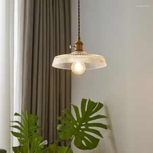 Pendant Lamps Japanese Style Brass Glass Chandelier Nordic Simple Bedroom Bed Head Small Corridor Balcony Bar Restaurant Light