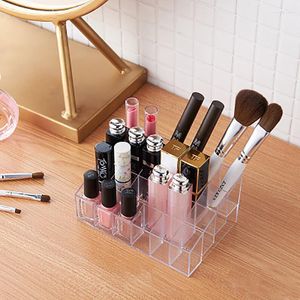 Förvaringslådor 24 rutnät akryl makeup arrangör låd kosmetisk läppstift smycken fallhållare display stativ smink