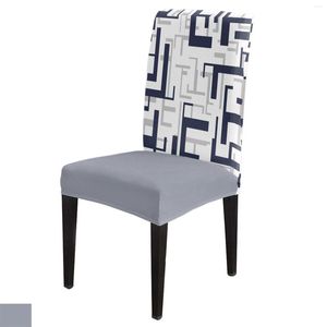 Крышка стулья современное искусство геометрическое голубое серое белое покрытие обложки для обеденного спандекса.