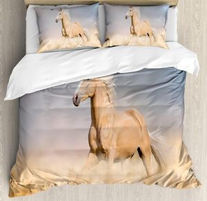 Bettwäsche-Sets, Pferde-Set für Schlafzimmer, Bett, Zuhause, Palomino-Pferd in der Sandwüste mit langem blonden männlichen Bettbezug, Quilt-Kissenbezug