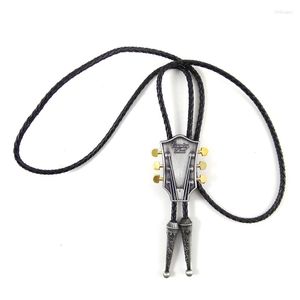 Bow Ties 5 Pcs Wholesale Lots Black Leather Cowboy Bolo Tie For Men With "country Music" Guitar Metal Buckle Custom