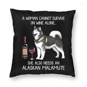 Pillow Nordic Alaskan Malamute And Wine Funny Dog Cover 45x45 Home Decor Sofa Bed Lovers Animal Throw Case For Car