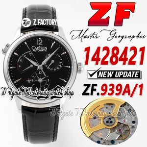 ZF cf1428421 Master Geographic GMT Mens Watch Real Power Reserve A939A/1 Automatic Stainless Case Black Dial Black Leather Strap Super Edition eternity Watches