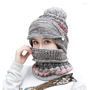 Cappellini da ciclismo Set da 3 pezzi Cappello lavorato a maglia da donna Sciarpa Scaldacollo Inverno Per ragazze da donna Skullies Berretti in pile caldo