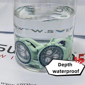 Moonswatch Plastic Timing quartz Movement Mens Watch SO33G100 Mission to Earth 42mm Green Blue Dial With Box L22408