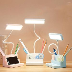Table Lamps Led Lamp With Fan Dimmable Desk Eye Protection Reading Light For Kid Phone Holder Pen Night