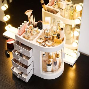 Förvaringslådor Makeup Dressing Box Transparent Desktop stor kapacitetslåda Integrerad hudvårdsprodukt och läppstift kosmetik