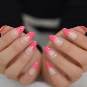 False Nails French Peach Pink Fake Nail Full Almond Daily Artificial Gradient Shiny Stiletto Manicure Accessories286F