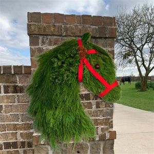 Christmas Decorations Winter Wreath-Farmhouse Double Horse Head Wreath Door Hanging Garland Year Welcome Sign