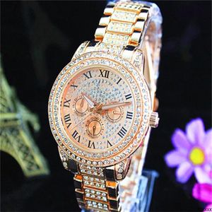 Roxxxx Fałsz 3 Oczy Women Damies Designer Watches 3 Kolory cały luksusowy kwarc zegarki damskie Diamenty WA2768