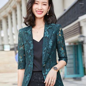 Women's Suits PEONFLY Thin Lace Suit Coat Women's Casual Loose Korean Women Half Sleeeved Office Lady Slim Fashion Single Breasted