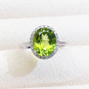 Pierścienie klastra Naturalny zielony zielony Peridot Owalny Pierścień 8 10 mm 2,5ct kamień szlachetny 925 Srebrny srebrny biżuteria Kobiety x219310