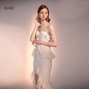 Casual Dresses 2022 Prestigious Evening Lace Diamond Pearl Chain Shawl Suspender Long Dress Women's Ruffles Designer Clothing Female