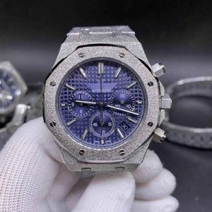 Quartz Vk Movement Watch Multi-Function Chronograph High Quality Frosted Silver Rostfri Steel Mens Designer Watches Blue Face 258x