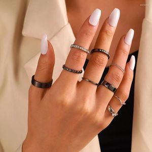 Hochzeit Ringe Schwarz Farbe Frauen Ring Set Punk Coole Anillos Vintage Kristall Joint Sets Sex Zubehör Schmuck Geschenke Party