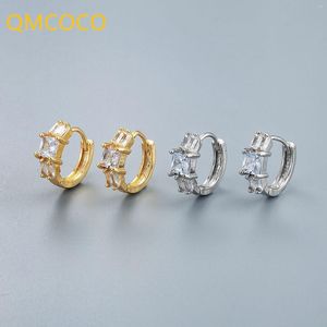 Hoop Earrings QMCOCO Korean Simple Earclaps Creative Symmetrical Zircon Light Luxury Silver Color Girl Birthday Party Gifts