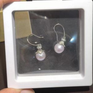 Dangle Küpeler 1 PCS/Lot Doğal Tatlı Su İnci Küpe S925 STERLING Gümüş İtalyan El Fırında Elmas Pembe Mor Parlama Mücevher Takı