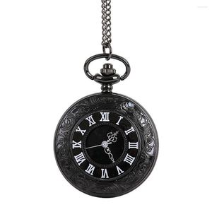 Pocket Watches Black Watch for Men Clássico Quartz Mulheres Steampunk Pingente Colar Gifts Boys Boys