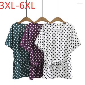 Kvinnors blusar 2022 Ladies Summer Plus Size Tops f￶r kvinnor stor blus kort ￤rm avslappnad vit b￤lte dot chiffon skjorta 3xl 4xl 5xl 6xl