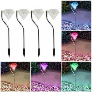 4Pcs Courtyard Solar Powered Colorful Outdoor Decorative Lamp Lawn Plug Garden Stake Lights Diamond Effect