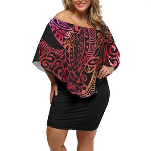 Casual Dresses Summer Women Polynesian Traditional Tribal Print Dress Off The Shoulder Bat Sleeve Fashion Buttock Cover 2022