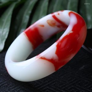 Bangle Hetian Sheep Fat Jade Ruby Armband Floating Red and White