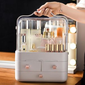 Förvaringslådor Portable Makeup Organizer Mirror Drawer Cosmetic toalettbord Dammtäta vattentäta arrangörer Kvinnor för kvinnor