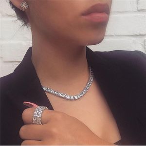 Halskette Ohrringe Set Choucong Tenniskette Ringohrring Juwelier Silber CZ Statement Eheringe Halsketten für Frauen
