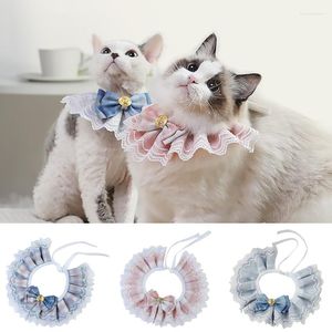 Hundkläder mode bowknot husdjur krage spetsar haklappar rosa blå plädtryck katt bowtie halsduk härlig organza hundtillbehör