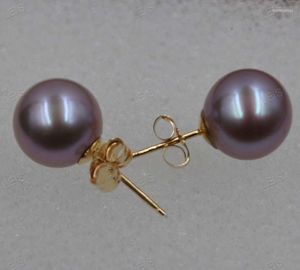 Studörhängen 14Kgold Natural Lavender Round Pearl Earring Purple Pearls