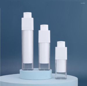 Aufbewahrungsflaschen, 30 ml, quadratisch, klar, drehbar, Airless-Flasche mit weißer Pumpe für Lotion/Emulsion/Serum/Grundierung, Hautpflege, Kosmetikverpackung