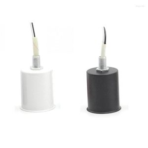 Lamp Holders 2Pcs E27 Ceramic Screw Base Round Led Light Bulb Socket Holder Adapter Metal With Wire - White & Black