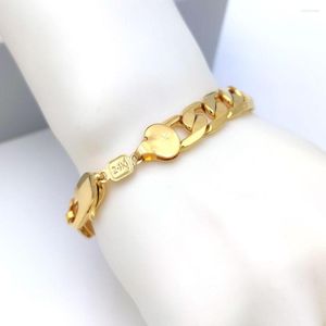 Bracelets de link Mens Women's Bracelet Curb Chain 12mm 8 polegadas fino 18Ct tailandês baht g/f ouro italiano 24k Connect amarelo sólido