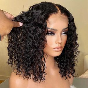 Lace Wigs Bob Black Curly for Women Transparent Loose Deep Water Wave Human Hair 100% Natural Short Closure t Part 221212