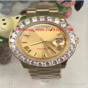 Lyxig armbandsur II Solid 18 KT Yellow Gold 41mm Bigger Diamond Watch Ceramic Bezel Automatic Mechanical Men Watches New Ankomst246b