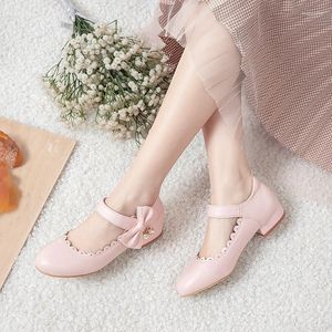Модельные туфли YMECHIC, лето 2022 г., милые розовые и белые туфли-лодочки на массивном низком каблуке с бантом и крючком, с оборками