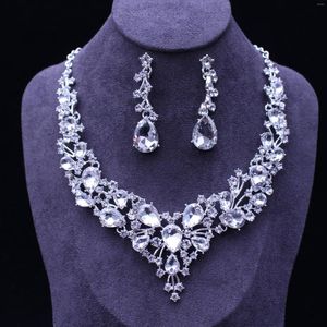 Necklace Earrings Set Fashion White Bride Zircon Jewelry Women's Rhinestone Natural Wind Leaf Design Princess Party Dress Jewelr