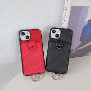 Casos de telefone de couro clássico de luxo Caso de smartphone Triangle Design para iPhone 14 14Pro 13 13Pro 12 11 Pro Max X XS XR 8 7 Plus Cartão Capa de bolso Moda