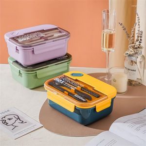 Geschirrsets Bento Box Lunch mit Gabel Spoon Lecksicher tragbare mikrowavierbare Büroangestellte Container Taschen Besteck