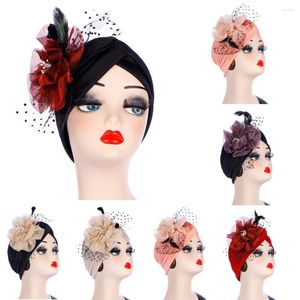 Ethnic Clothing Turban Hair Accessories Muslim Scarf Women Stretchy Big Flower Head Cap Hat Ladies Loss African