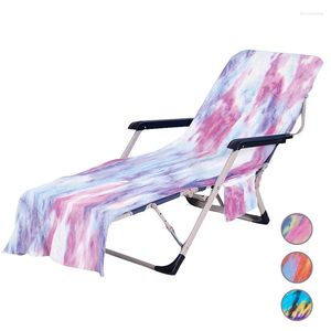 Chair Covers Tie Dye Print Beach Cover Soft Microfiber Camping Garden Recliner Towel Summer With Side Pocket