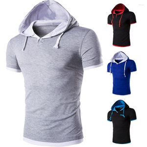 Men's T Shirts Shirt Summer Slim Fitness Hooded Short-Sleeved Tees Male Street Wear T-Shirt Plain Over Sized Stretch Soft