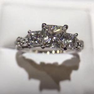 Anéis de casamento Printage Printage Cut Lab Zircon Ring Band de noivado de cores de prata para mulheres jóias de festa fina de noiva