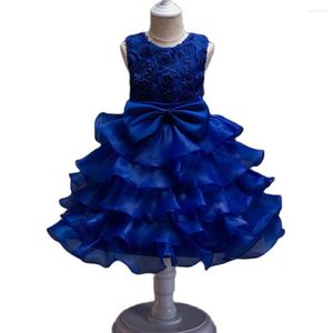 Abiti da ragazza Principessa Blu marino Fiore di pizzo Organza Ragazze Abito da spettacolo Prima comunione Abiti da sera per bambini per il matrimonio