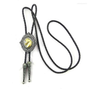 Bow Ties 5 PCS Wholesale Lots High Quality Black Leather Bolo Tie With Gold Horse Metal Buckle Adjustable Cowboy Male Accessories