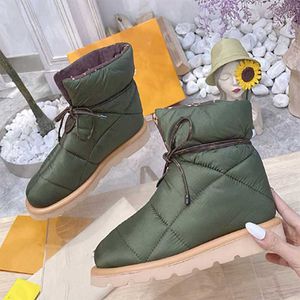 Designer-Kissen-Stiefeletten, flache Daunenschuhe, Designer-Plateaustiefel, Winter-Druck, Falts, Eiderdaunen-Schnürstiefel, hohe Qualität, mit Box 330