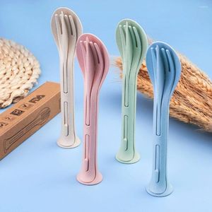 Zestawy naczyń obiadowych 4set Portable Cooking Tool Home Living Kitchen przybory widelca łyżka łyżki stołowe stołowe sztućce ze słomy pszenicy