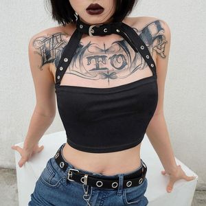 Women's Tanks Sale Women Summer Cotton Metal Buckle Necklace Choker Sexy Crop Top Gothic Woman Clothes