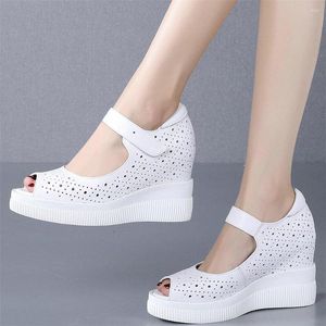 Sandals 2022 Pumps Women Loop Genuine Leather Wedges High Heel Gladiator Female Summer Open Toe Platform Mary Janes Casual Shoes