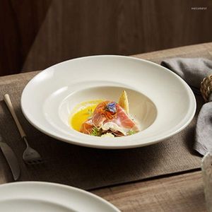 Teller FANCITY Weißer High-End-Restaurantgeschirrteller El Specialty Western Pasta Haushalt Gemüse Strohhut